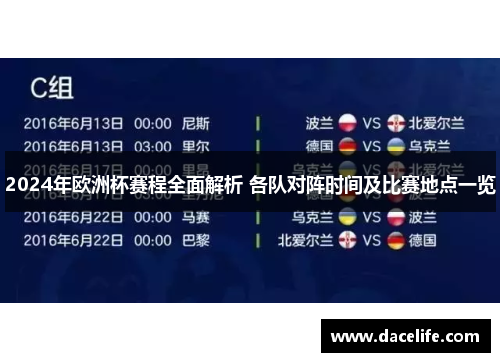 2024年欧洲杯赛程全面解析 各队对阵时间及比赛地点一览