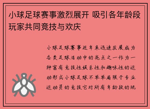 小球足球赛事激烈展开 吸引各年龄段玩家共同竞技与欢庆